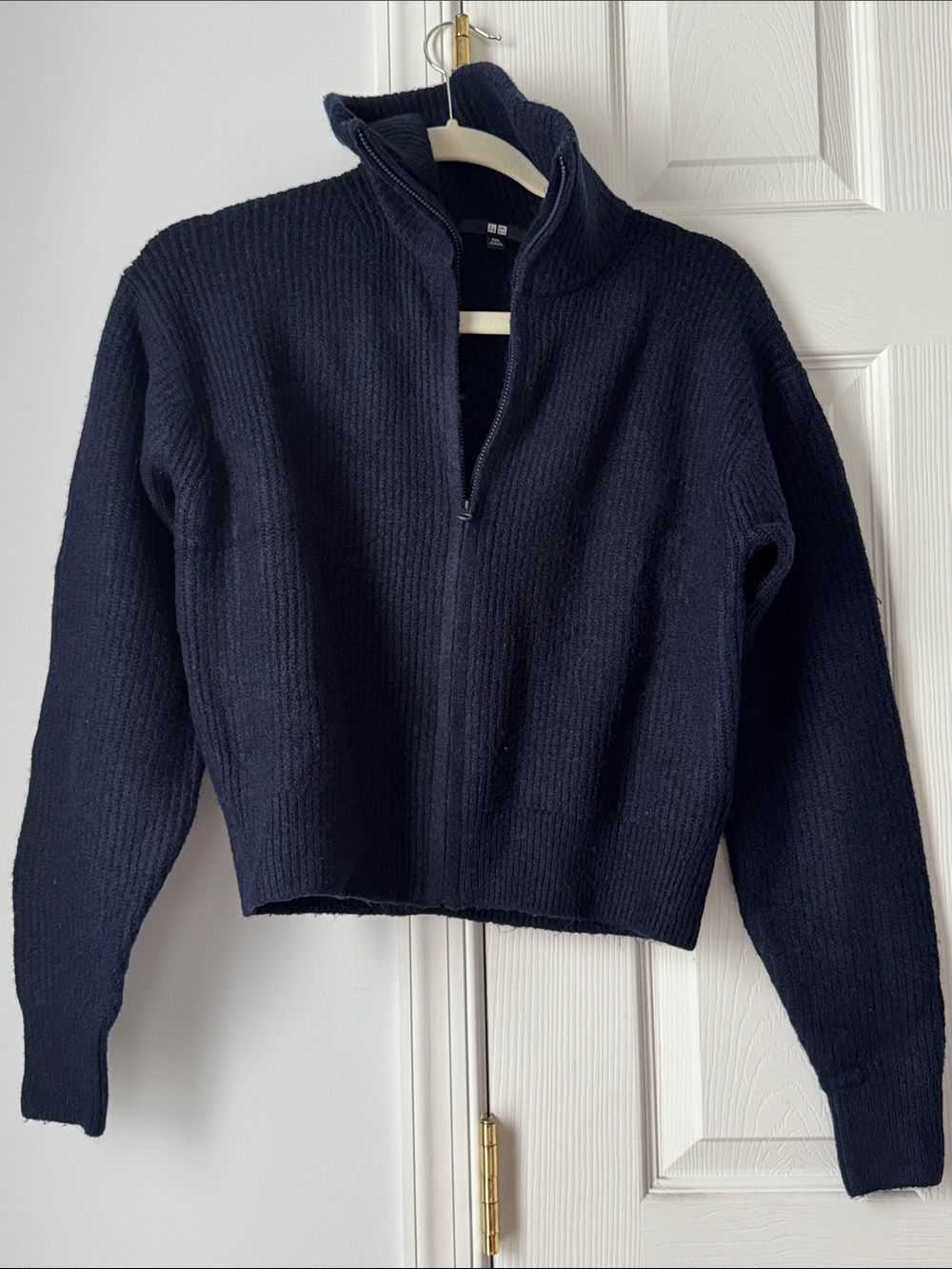 Cozy Navy Zip Ribbed Turtleneck Sweater